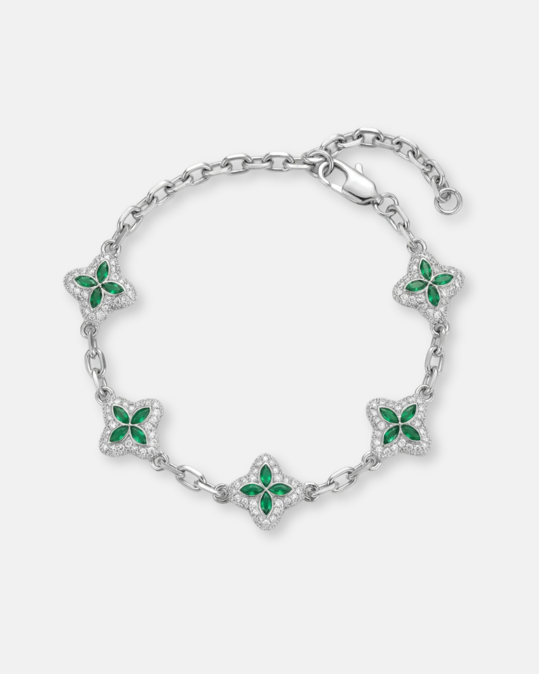 Bruce & Co Green Zircon Flower Bracelet, Silver-Tone Copper