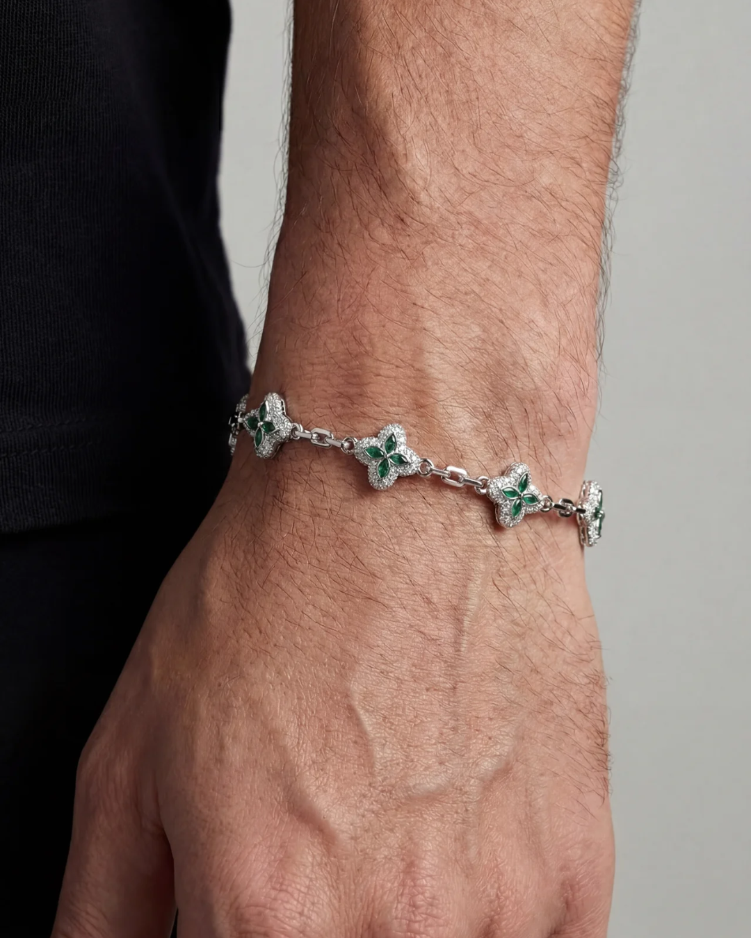Bruce & Co Green Zircon Flower Bracelet, Silver-Tone Copper