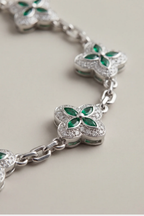 Bruce & Co Green Zircon Flower Bracelet, Silver-Tone Copper