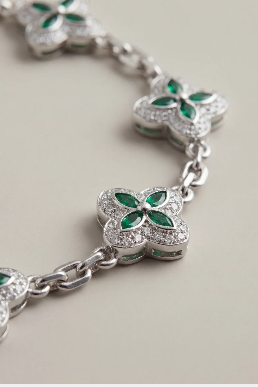 Bruce & Co Green Zircon Flower Bracelet, Silver-Tone Copper