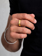 Bruce & Co Rectangular Signet Ring, 14K Gold-Plated Steel, Adjustable