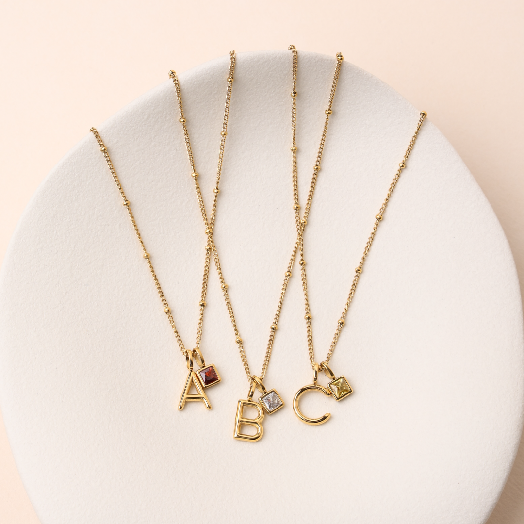 Bruce & Co Initial & Birthstone Charm Necklace