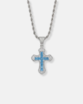 Bruce & Co Men’s Blue Stone Iced Cross Pendant Necklace, Silver-Plated Copper