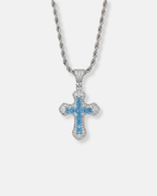 Bruce & Co Men’s Blue Stone Iced Cross Pendant Necklace, Silver-Plated Copper