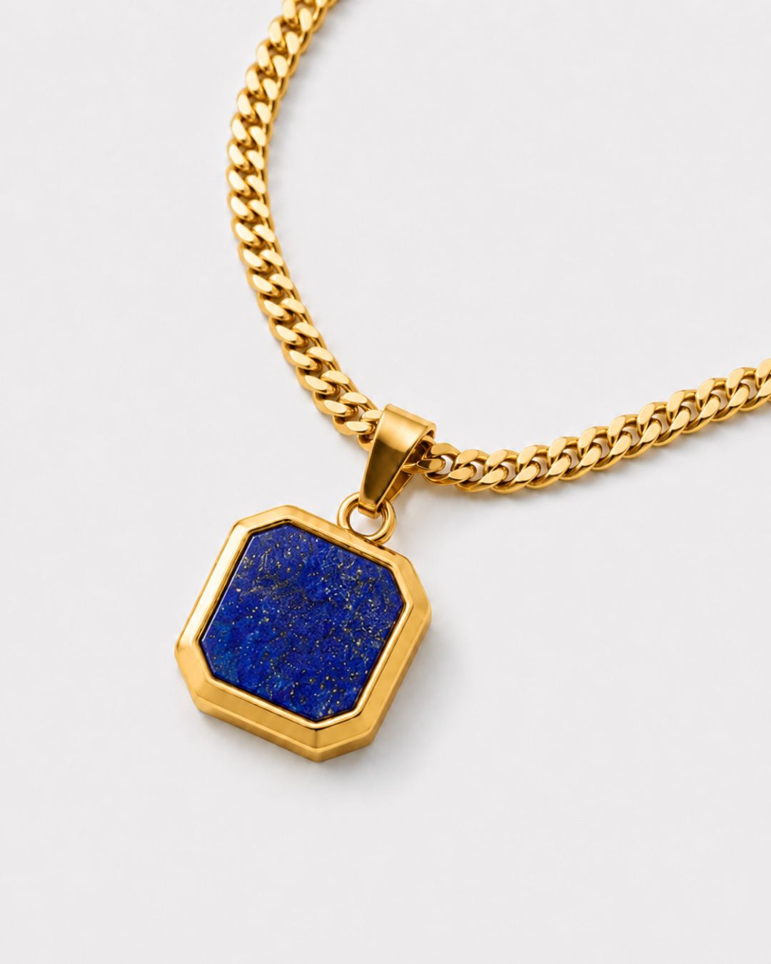 Bruce & Co Men’s Blue Inlay Pendant Necklace, 14K Gold-Plated Steel