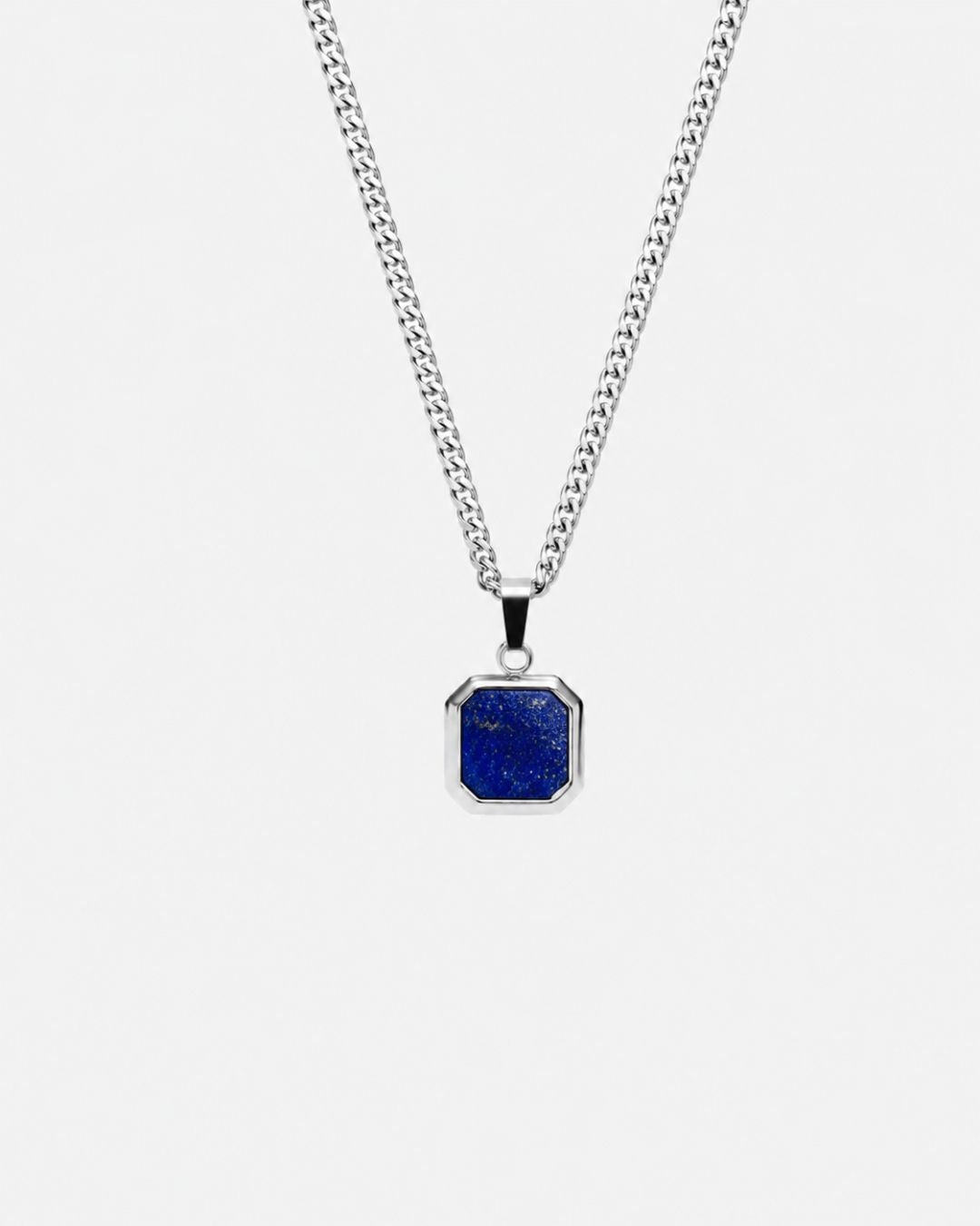 Bruce & Co Men’s Blue Inlay Pendant Necklace, Silver-Plated Steel