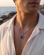Bruce & Co Men’s Blue Inlay Pendant Necklace, Silver-Plated Steel