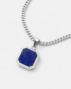 Bruce & Co Men’s Blue Inlay Pendant Necklace, Silver-Plated Steel