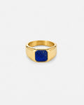 Bruce & Co Men’s Blue Inlay Signet Ring, Gold-Plated Steel, US 7–13