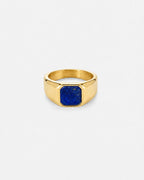 Bruce & Co Men’s Blue Inlay Signet Ring, Gold-Plated Steel, US 7–13