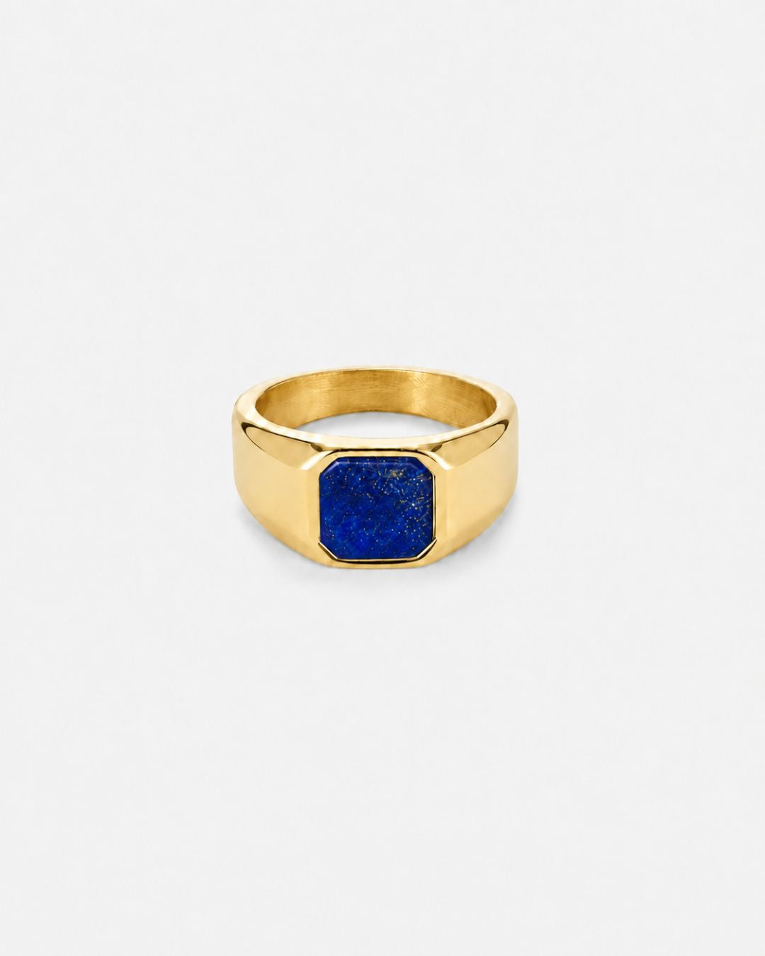 Bruce & Co Men’s Blue Inlay Signet Ring, Gold-Plated Steel, US 7–13
