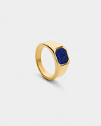 Bruce & Co Men’s Blue Inlay Signet Ring, Gold-Plated Steel, US 7–13