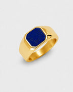 Bruce & Co Men’s Blue Inlay Signet Ring, Gold-Plated Steel, US 7–13