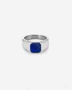 Bruce & Co Men’s Blue Inlay Signet Ring, Silver-Plated Steel, US 7–13
