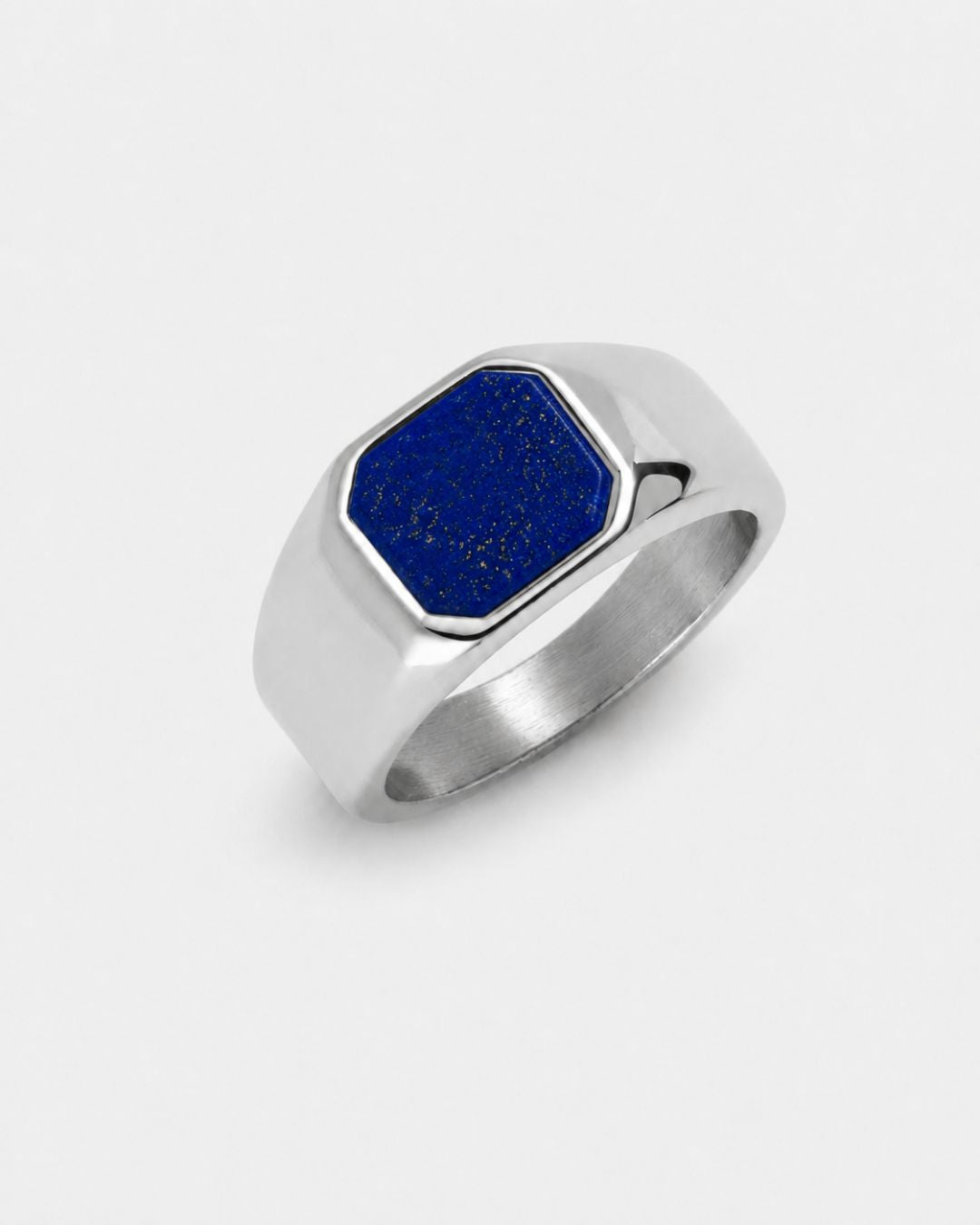 Bruce & Co Men’s Blue Inlay Signet Ring, Silver-Plated Steel, US 7–13