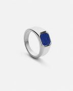 Bruce & Co Men’s Blue Inlay Signet Ring, Silver-Plated Steel, US 7–13