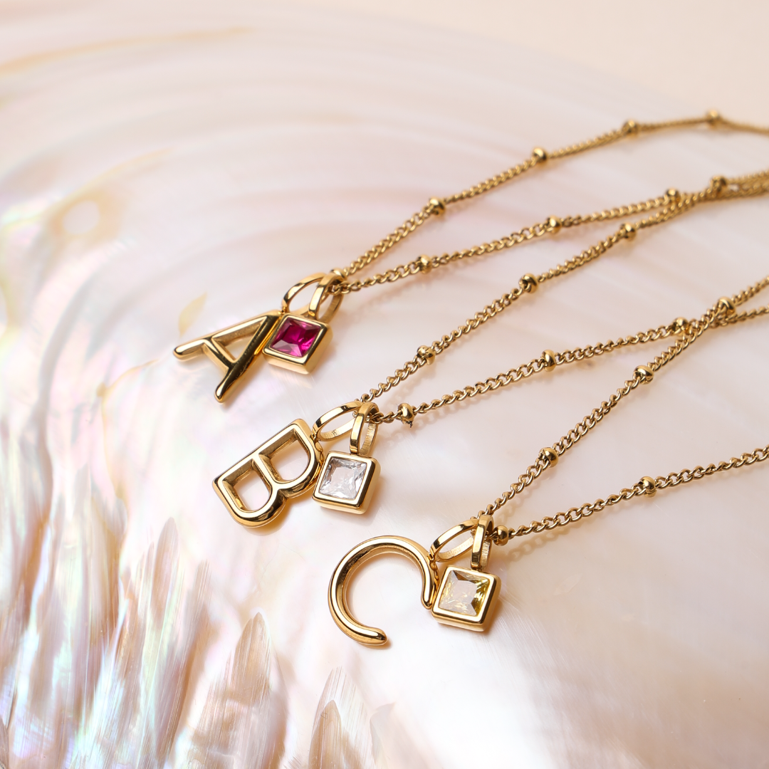 Bruce & Co Initial & Birthstone Charm Necklace