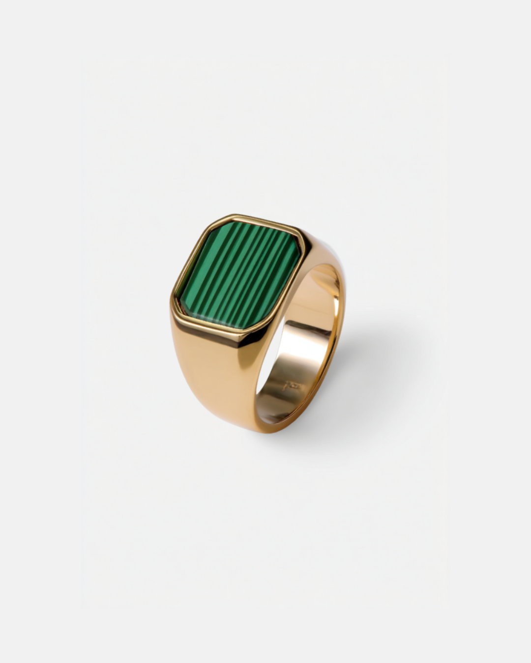 Bruce & Co Malachio – Men’s Green Malachite Signet Ring, Gold-Plated Steel