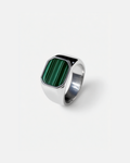 Bruce & Co Malachio – Men’s Green Malachite Signet Ring, Silver-Plated Steel