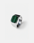 Bruce & Co Malachio – Men’s Green Malachite Signet Ring, Silver-Plated Steel