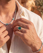 Bruce & Co Malachio – Men’s Green Malachite Signet Ring, Silver-Plated Steel