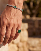 Bruce & Co Malachio – Men’s Green Malachite Signet Ring, Silver-Plated Steel