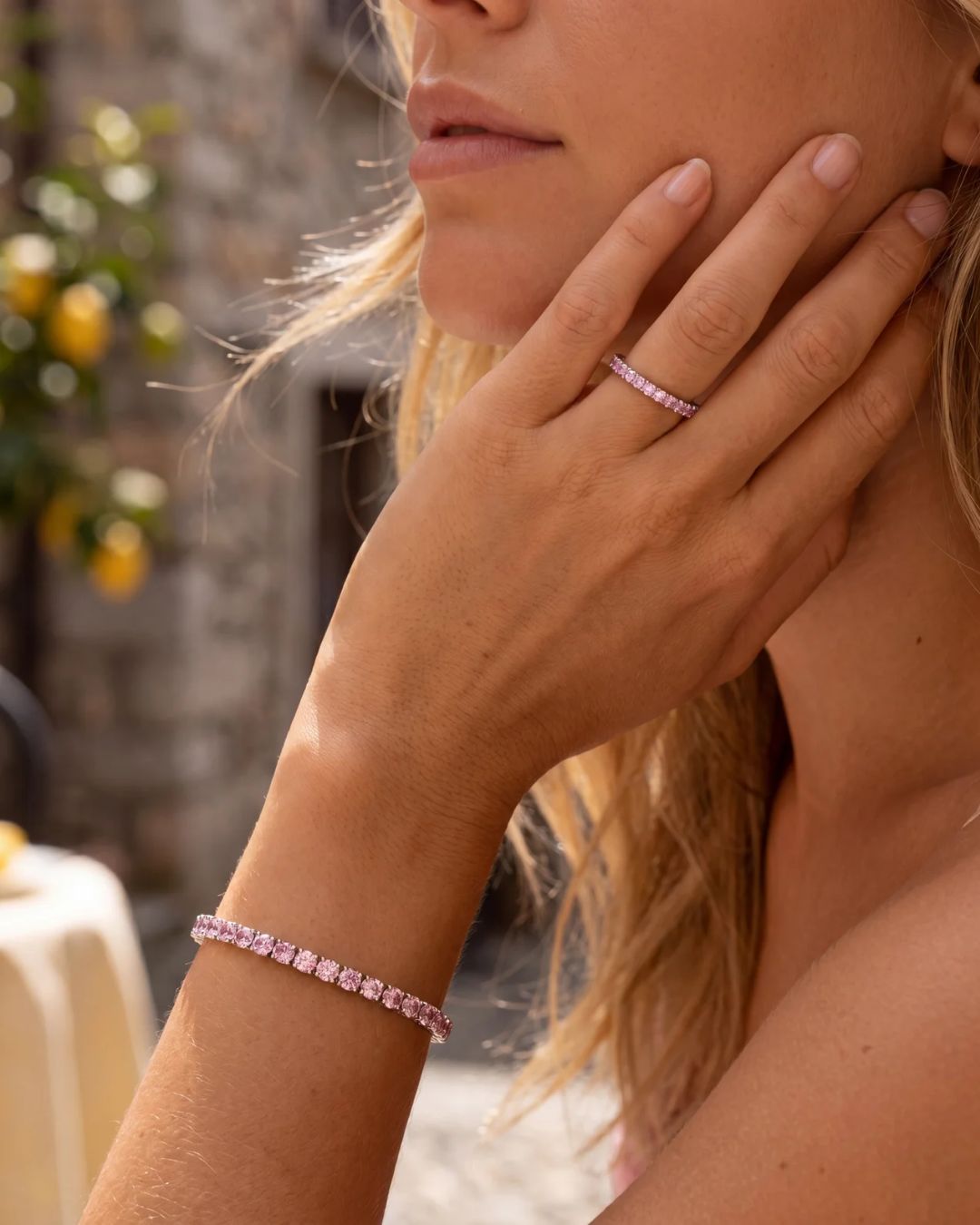 Bruce & Co Light Pink Zirconia Tennis Bracelet, 4 mm, Silver-Plated Steel