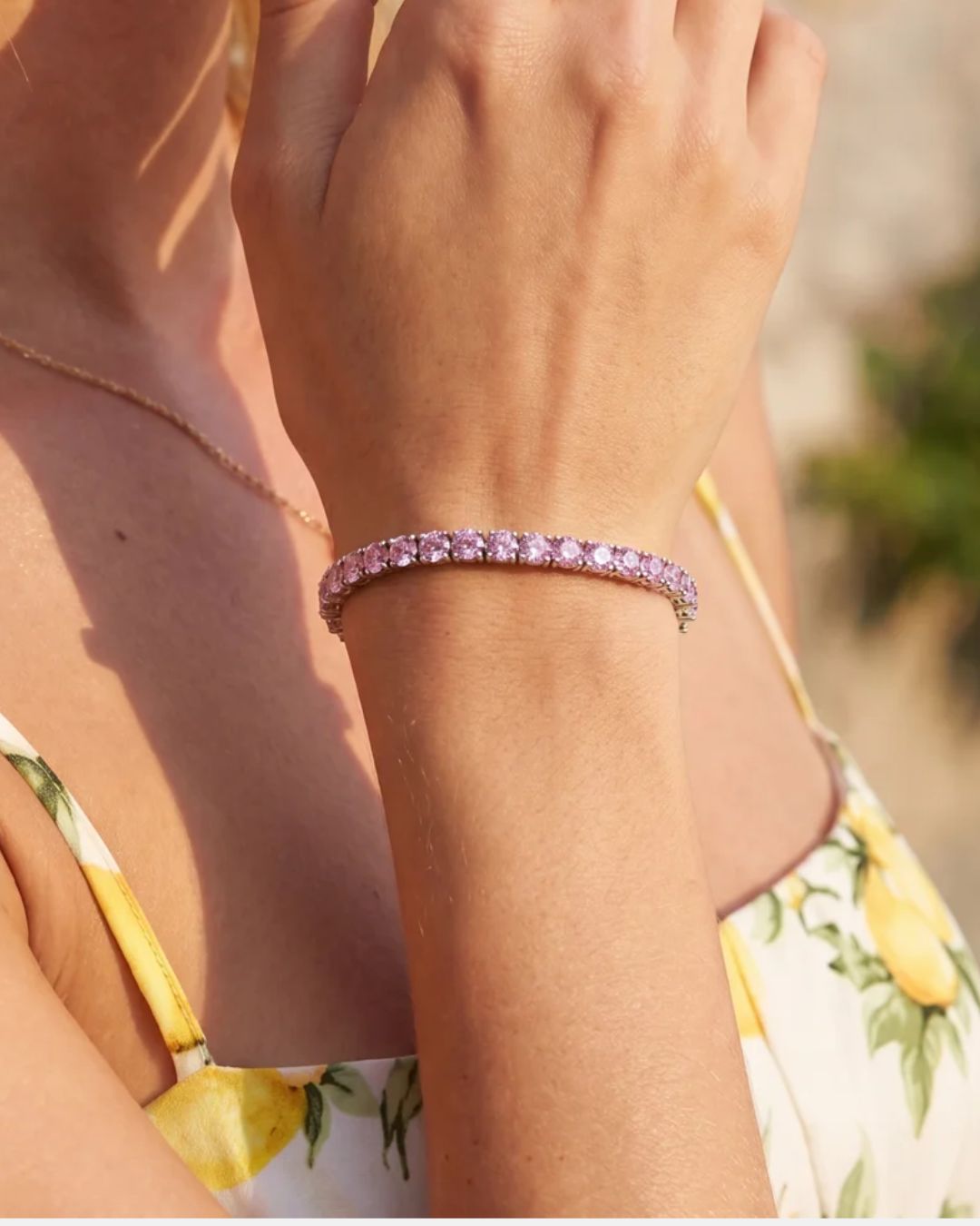 Bruce & Co Light Pink Zirconia Tennis Bracelet, 4 mm, Silver-Plated Steel