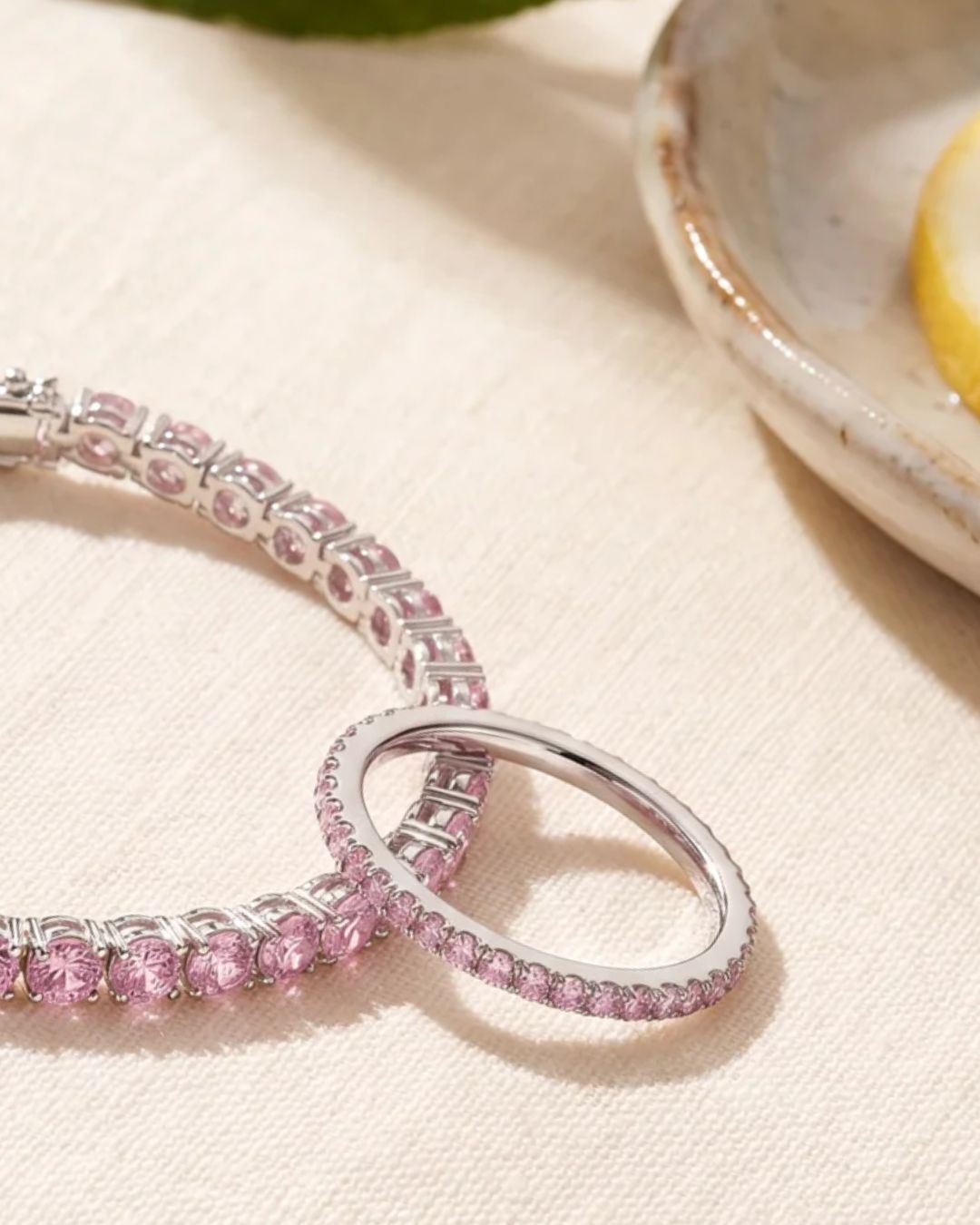 Bruce & Co Light Pink Zirconia Tennis Bracelet, 4 mm, Silver-Plated Steel