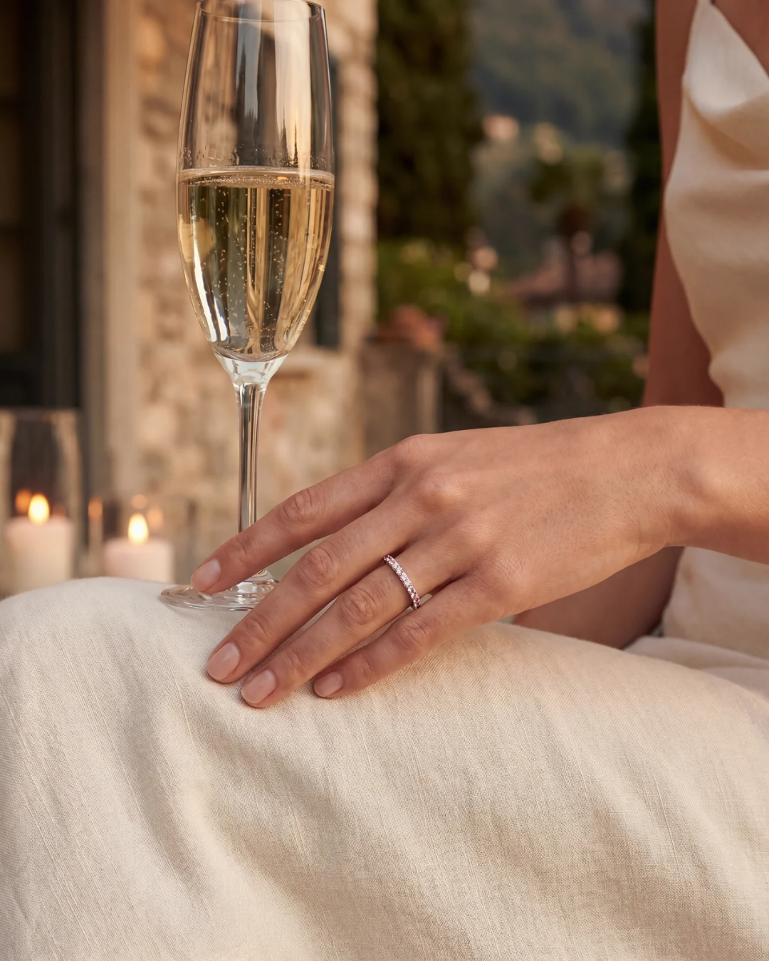 Bruce & Co Mar Rosa – Clear Zircon Stone Band Ring, Stainless Steel