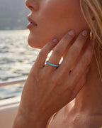 Bruce & Co Mar Rosa – Turquoise-Blue Zircon Stone Band Ring, Stainless Steel