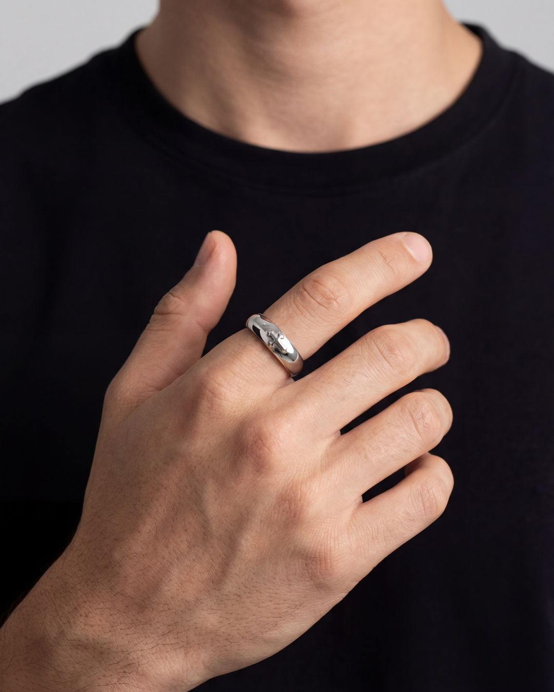 Bruce & Co Minimal Cross Adjustable Open Ring, Silver-Tone Copper