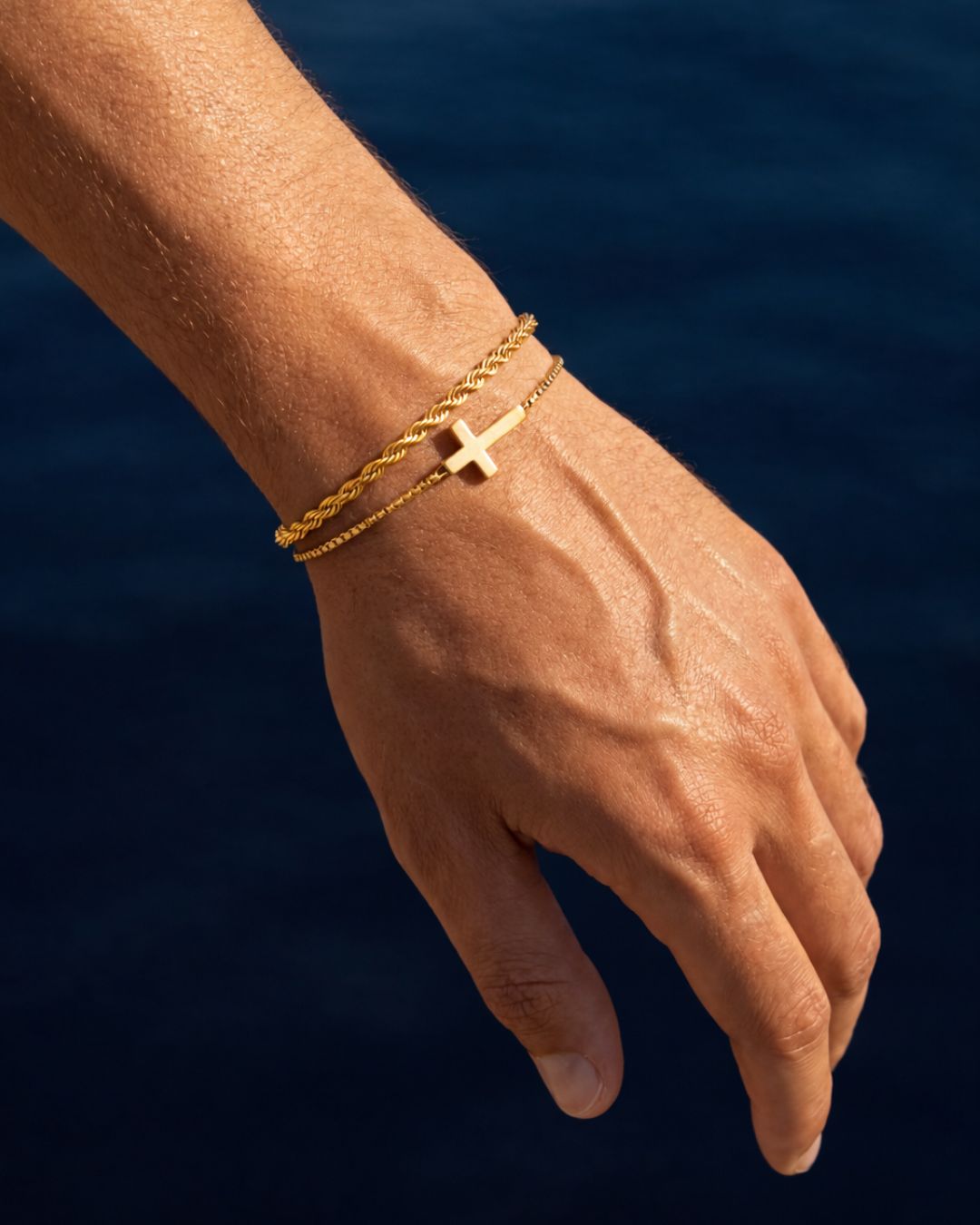 Bruce & Co Men’s Cross and Rope Necklace and Bracelet Set, 4 Pieces, Gold-Tone