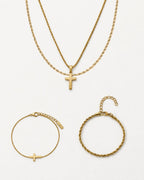 Bruce & Co Men’s Cross and Rope Necklace and Bracelet Set, 4 Pieces, Gold-Tone