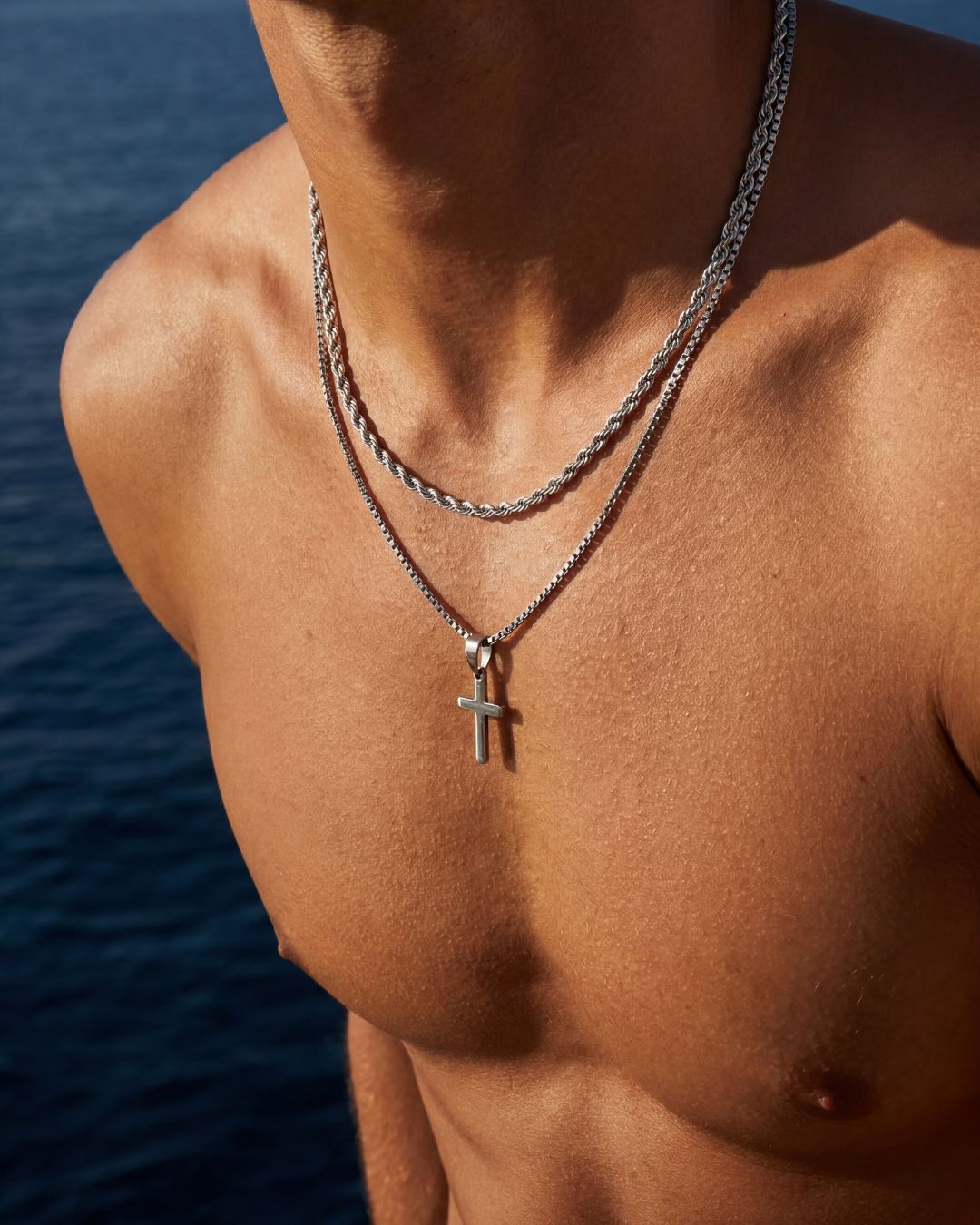 Bruce & Co Men’s Cross and Rope Necklace and Bracelet Set, 4 Pieces, Silver-Tone