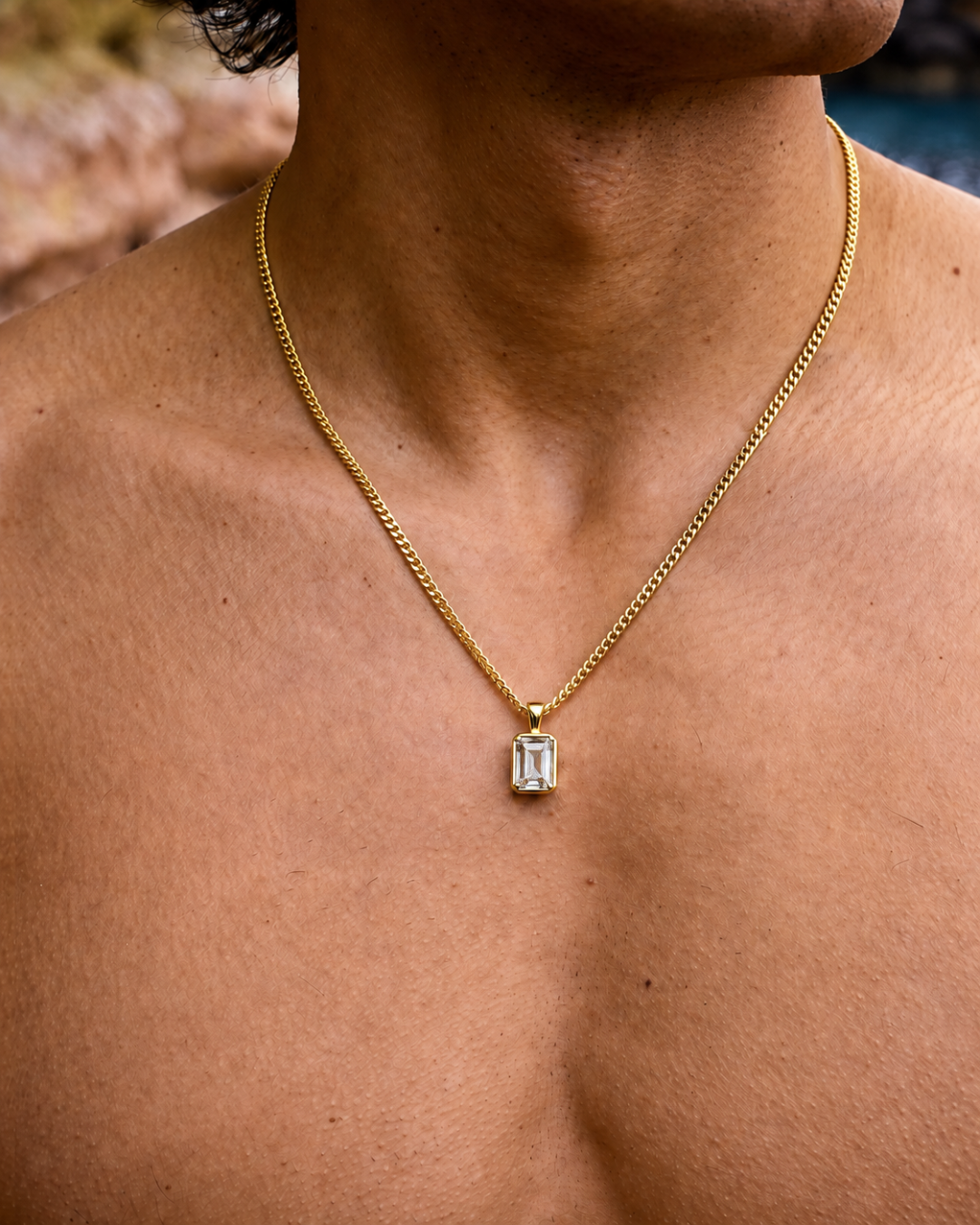 Bruce & Co Men’s 1 Carat Lab-Grown Moissanite Pendant Necklace, 18K Gold-Plated
