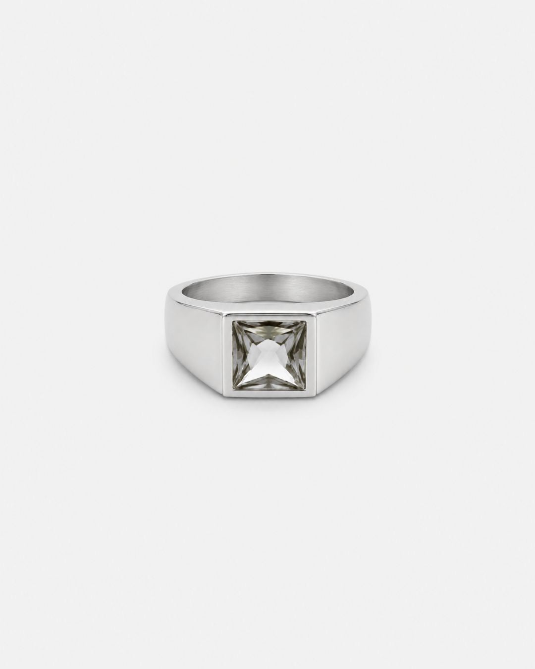Bruce & Co Men’s Clear Zirconia Square Signet Ring, Silver-Tone