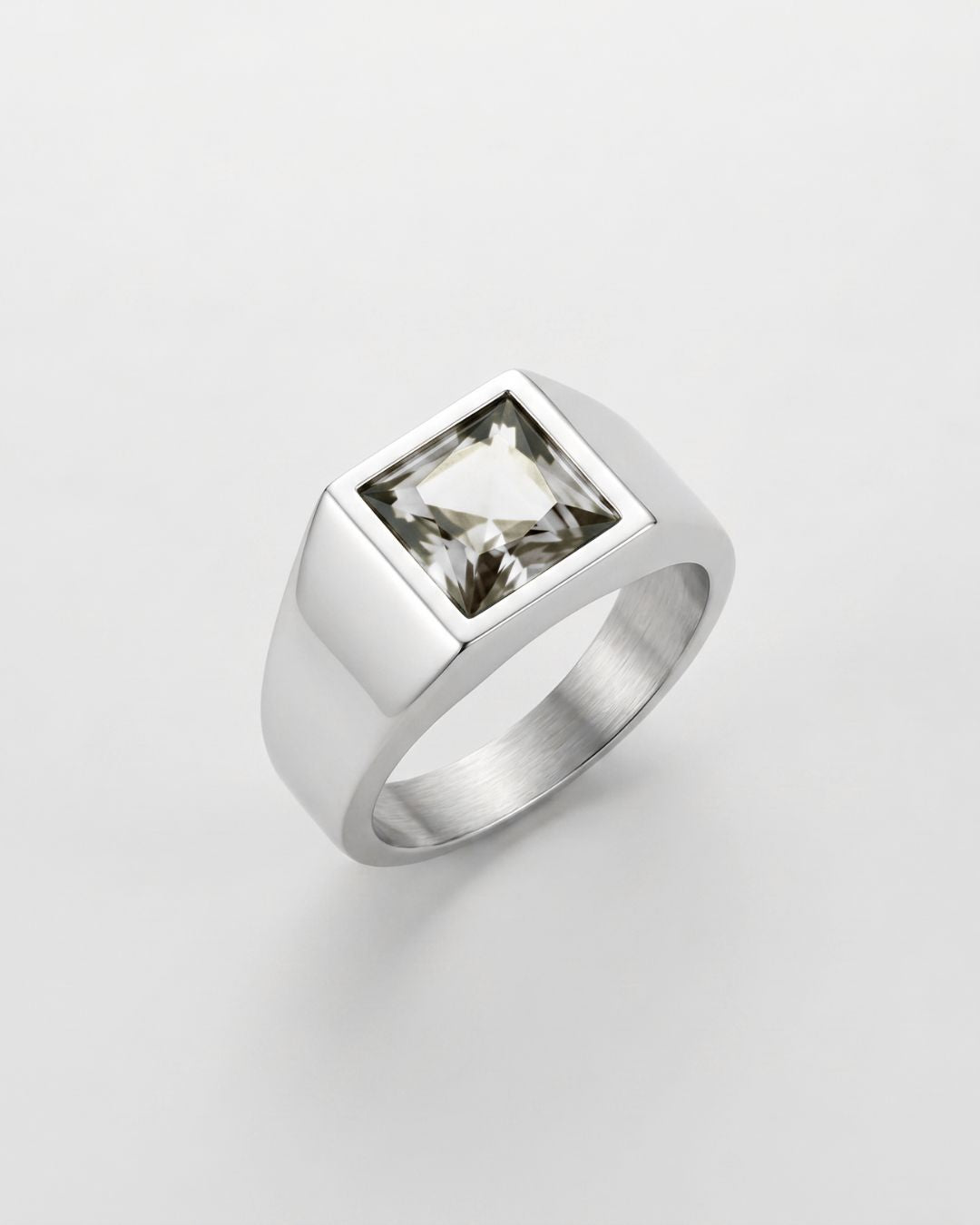 Bruce & Co Men’s Clear Zirconia Square Signet Ring, Silver-Tone