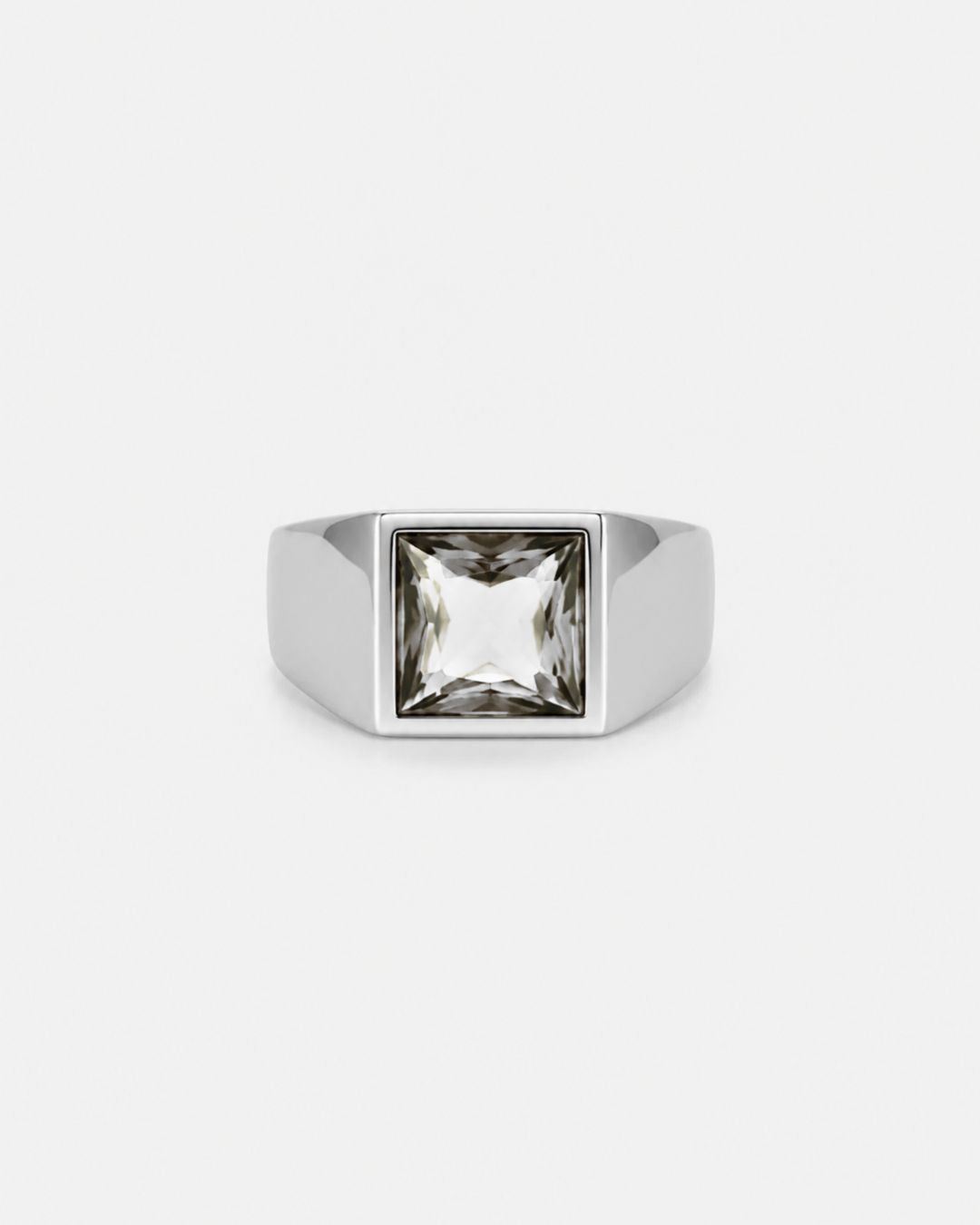 Bruce & Co Men’s Clear Zirconia Square Signet Ring, Silver-Tone