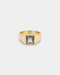 Bruce & Co Men’s Clear Zirconia Square Signet Ring, Gold-Tone