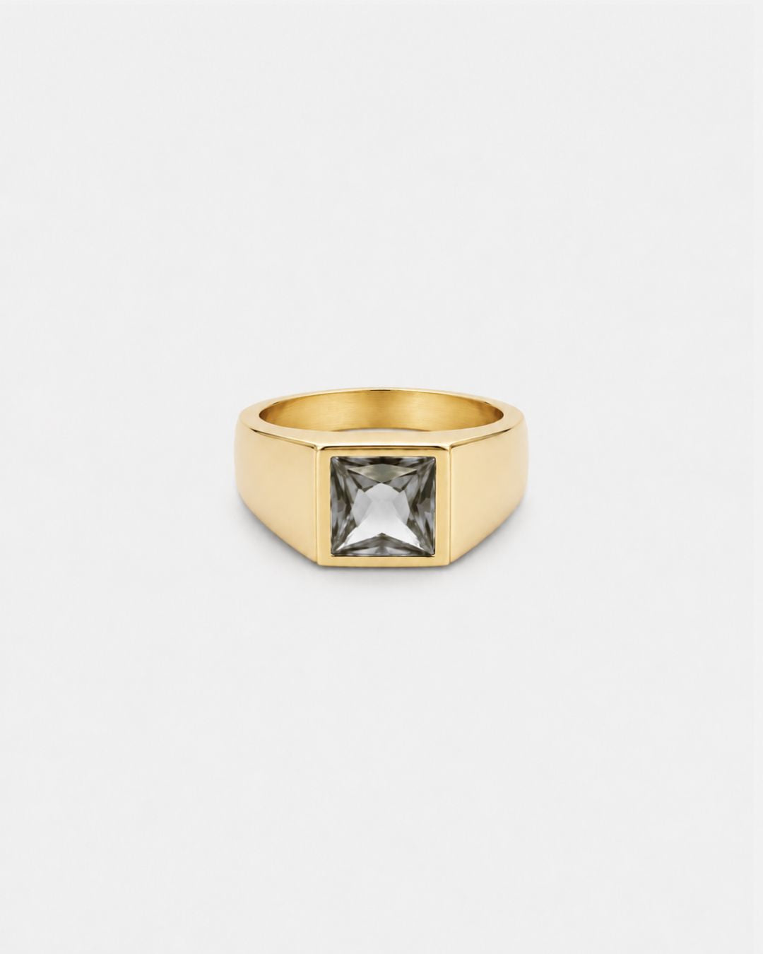 Bruce & Co Men’s Clear Zirconia Square Signet Ring, Gold-Tone