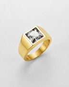 Bruce & Co Men’s Clear Zirconia Square Signet Ring, Gold-Tone