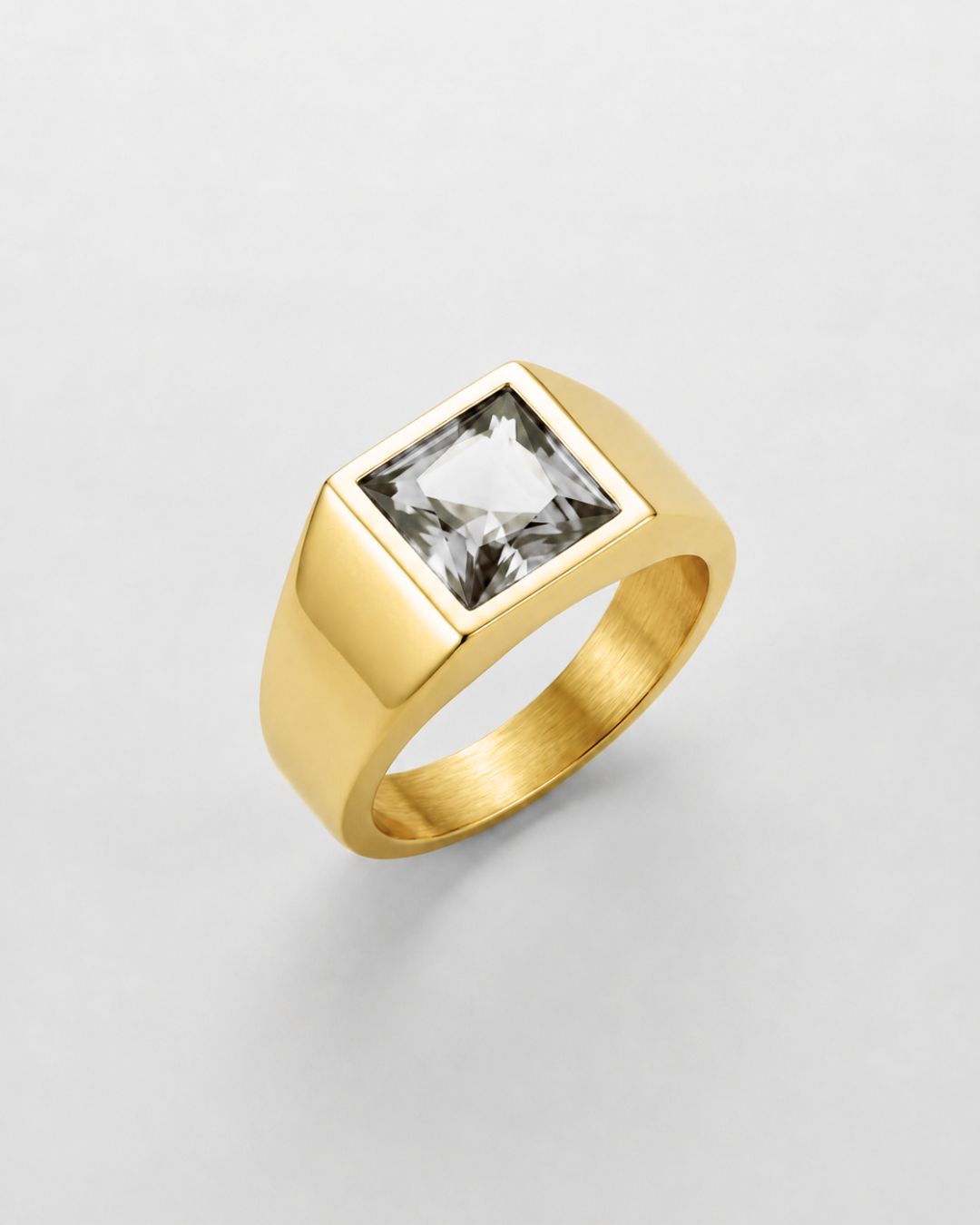 Bruce & Co Men’s Clear Zirconia Square Signet Ring, Gold-Tone