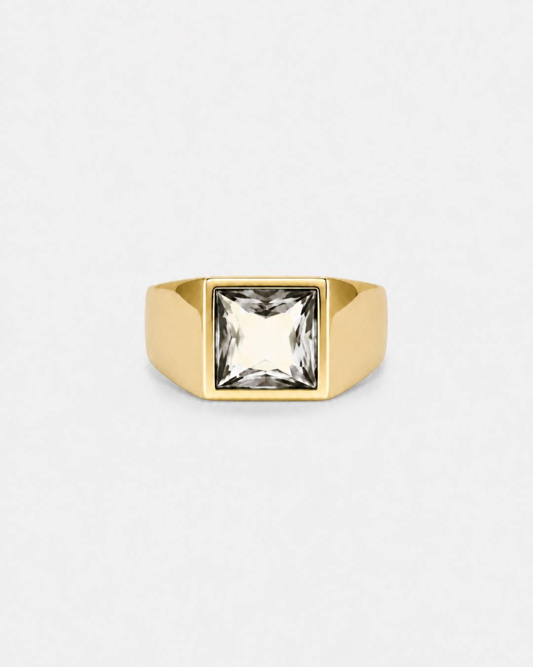 Bruce & Co Men’s Clear Zirconia Square Signet Ring, Gold-Tone
