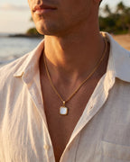 Bruce & Co Pearlescent White Inlay Pendant Necklace, 14K Gold-Plated Steel