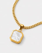 Bruce & Co Pearlescent White Inlay Pendant Necklace, 14K Gold-Plated Steel