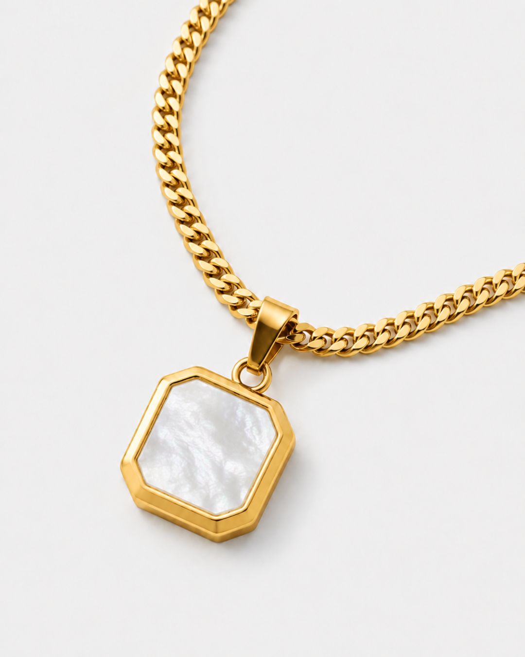Bruce & Co Pearlescent White Inlay Pendant Necklace, 14K Gold-Plated Steel