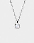Bruce & Co Pearlescent White Inlay Pendant Necklace, Silver-Plated Steel