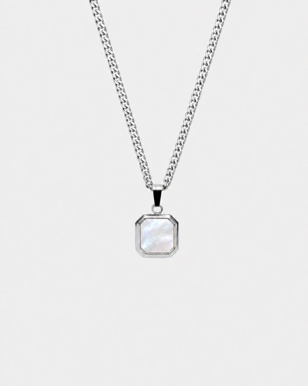 Bruce & Co Pearlescent White Inlay Pendant Necklace, Silver-Plated Steel