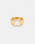 Bruce & Co Pearlescent White Inlay Signet Ring, Gold-Plated Steel, US 7–13